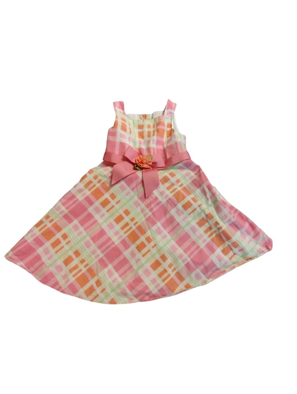 Youngland 2/$10 Girls Pink Plaid Flower Sash Dress Sleeveless Bow 3T
